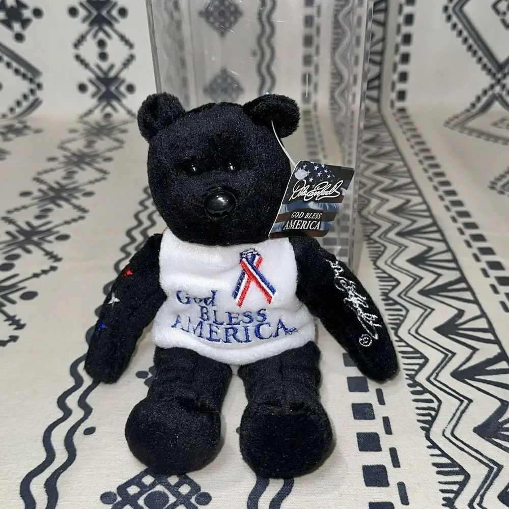 Dale Earnhardt God Bless America‎ beanie baby 2001 23 KARAT GOLD 'n BEARS & Case
